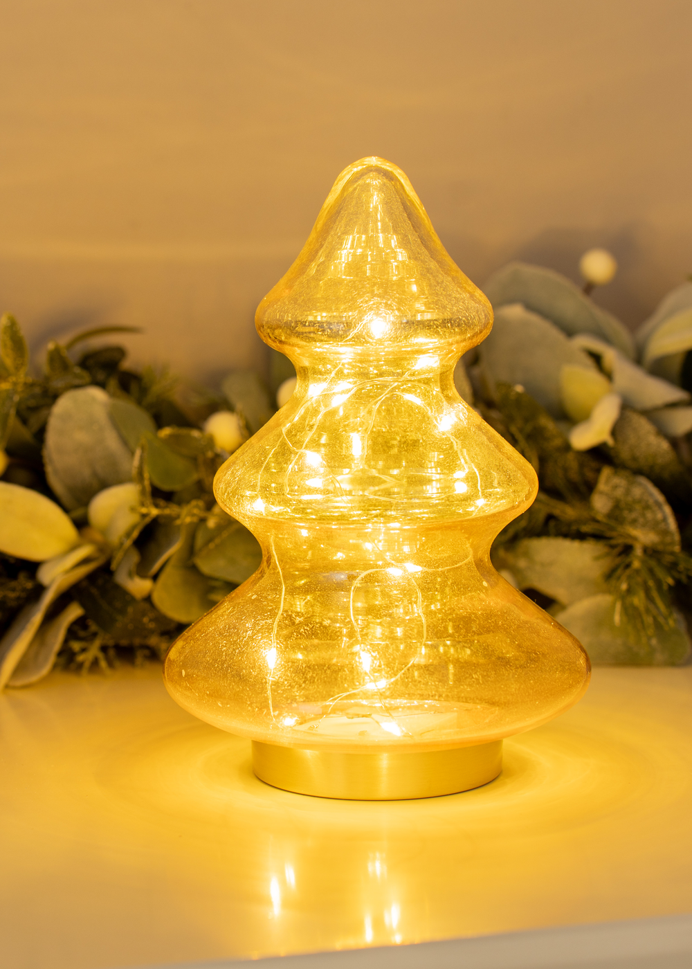 ValueLights Gold Amber Glass LED Lit Christmas Tree Decoration (20.5cm x 13cm x 13cm) - One Size Image 1