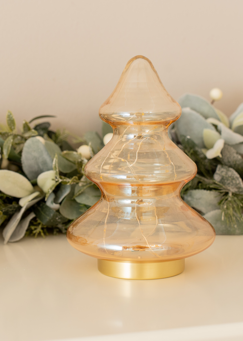 ValueLights Gold Amber Glass LED Lit Christmas Tree Decoration (20.5cm x 13cm x 13cm) - One Size Image 2