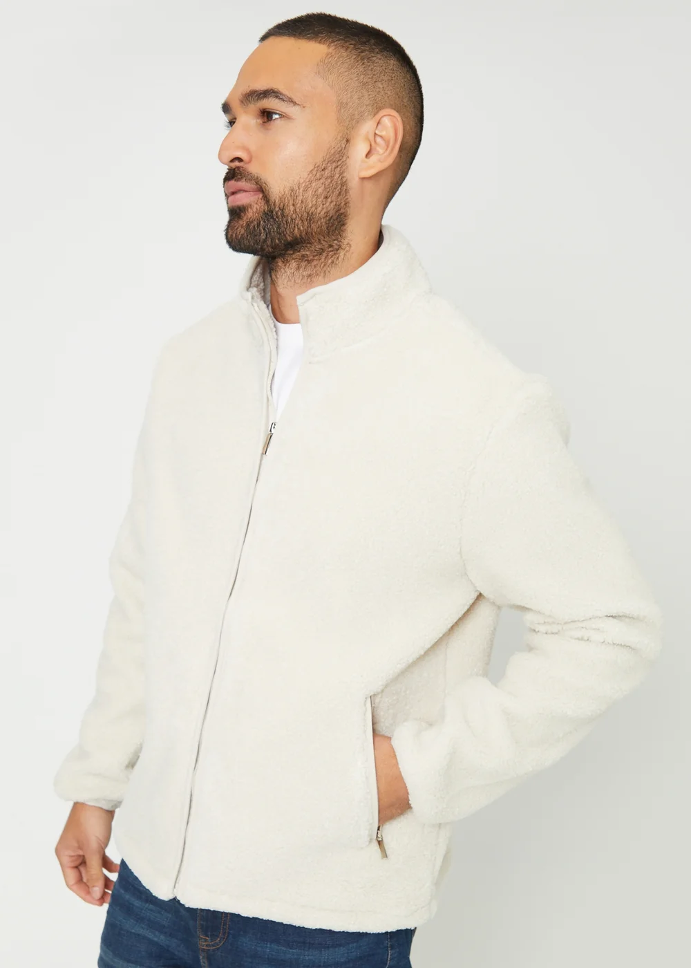 Threadbare Natural Zip Through Funnel Neck Borg Fleece - S Image 5