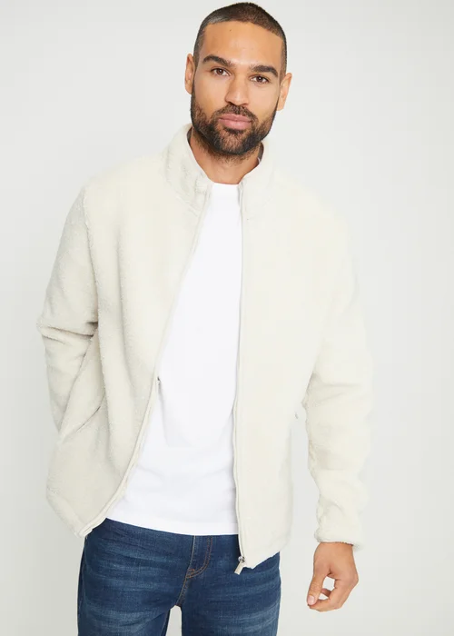 Threadbare Natural Zip Through Funnel Neck Borg Fleece - S Image 1