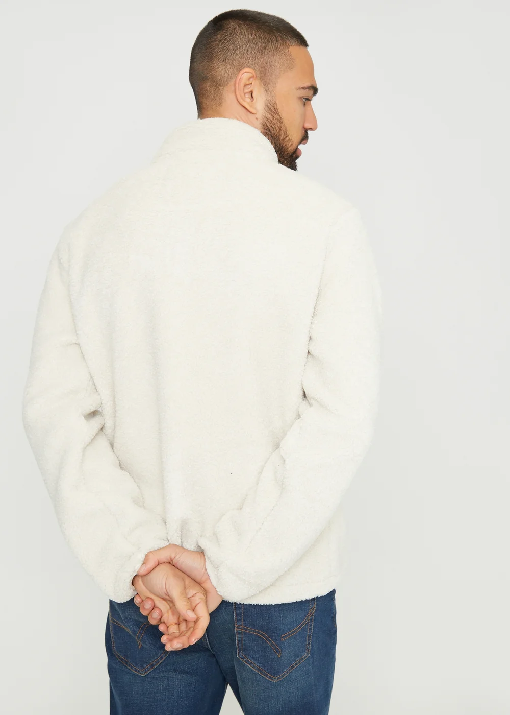 Threadbare Natural Zip Through Funnel Neck Borg Fleece - S Image 2