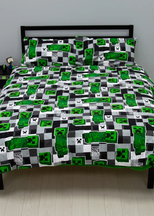 Minecraft Block Check Reversible Duvet Cover Set - Single Image 2