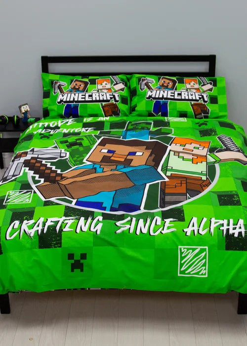 Minecraft Block Check Reversible Duvet Cover Set - Single Image 1
