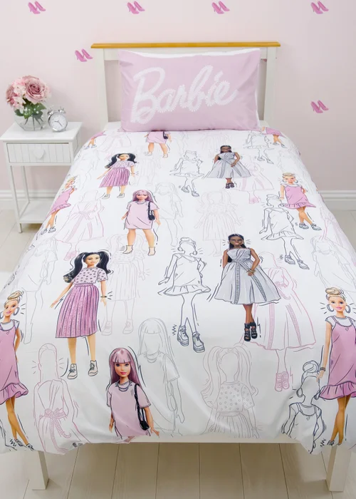 Barbie Figures Reversible Duvet Cover Set - Double Image 1