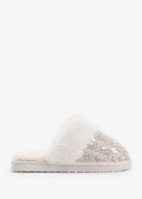 Where's That From Beige Cozy Slip On Sequin Slippers - 3 Image 2