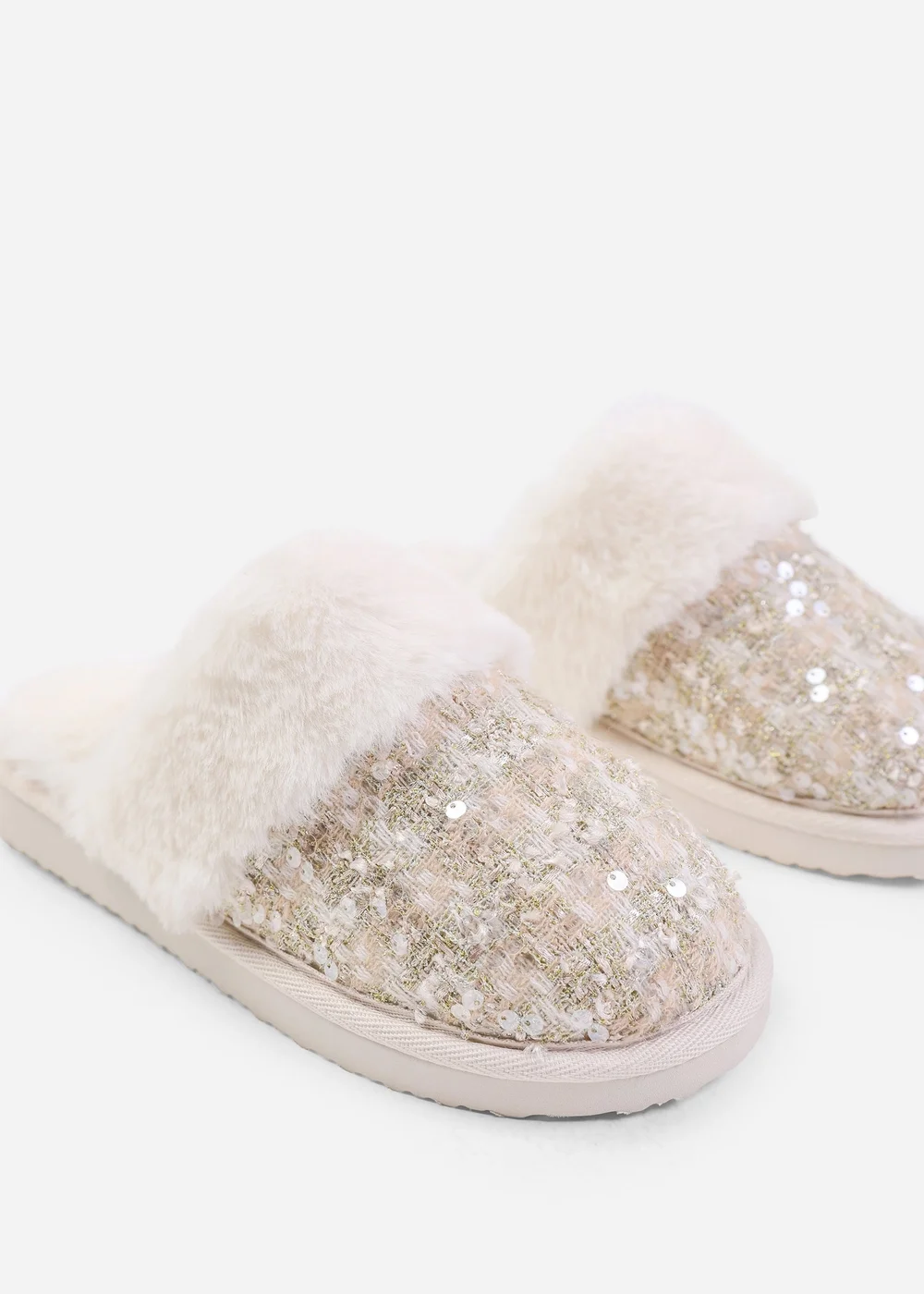 Where's That From Beige Cozy Slip On Sequin Slippers - 3 Image 3