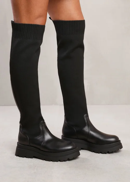 Where's That From Black Cleo Knee High Knitted Sock Boots - 3 Image 1