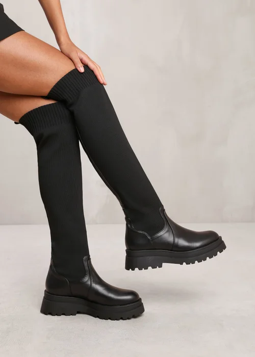 Where's That From Black Cleo Knee High Knitted Sock Boots - 3 Image 2