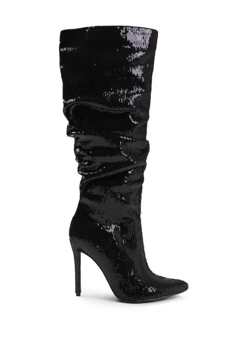 Where's That From Black Sparkle Below Knee Sequin Slouch Boots - 3 Image 2
