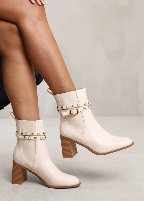Where's That From Cream Jayla Pearl Stud Detailing Ankle Boots - 3 Image 1