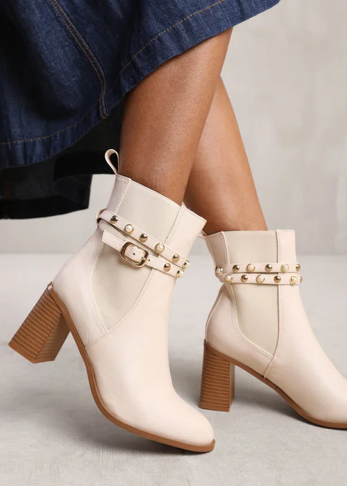 Where's That From Cream Jayla Pearl Stud Detailing Ankle Boots - 3 Image 2