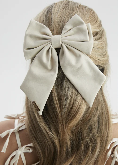 Madein Cream Luxe Polly Bow with Golden Accent - One Size Image 1