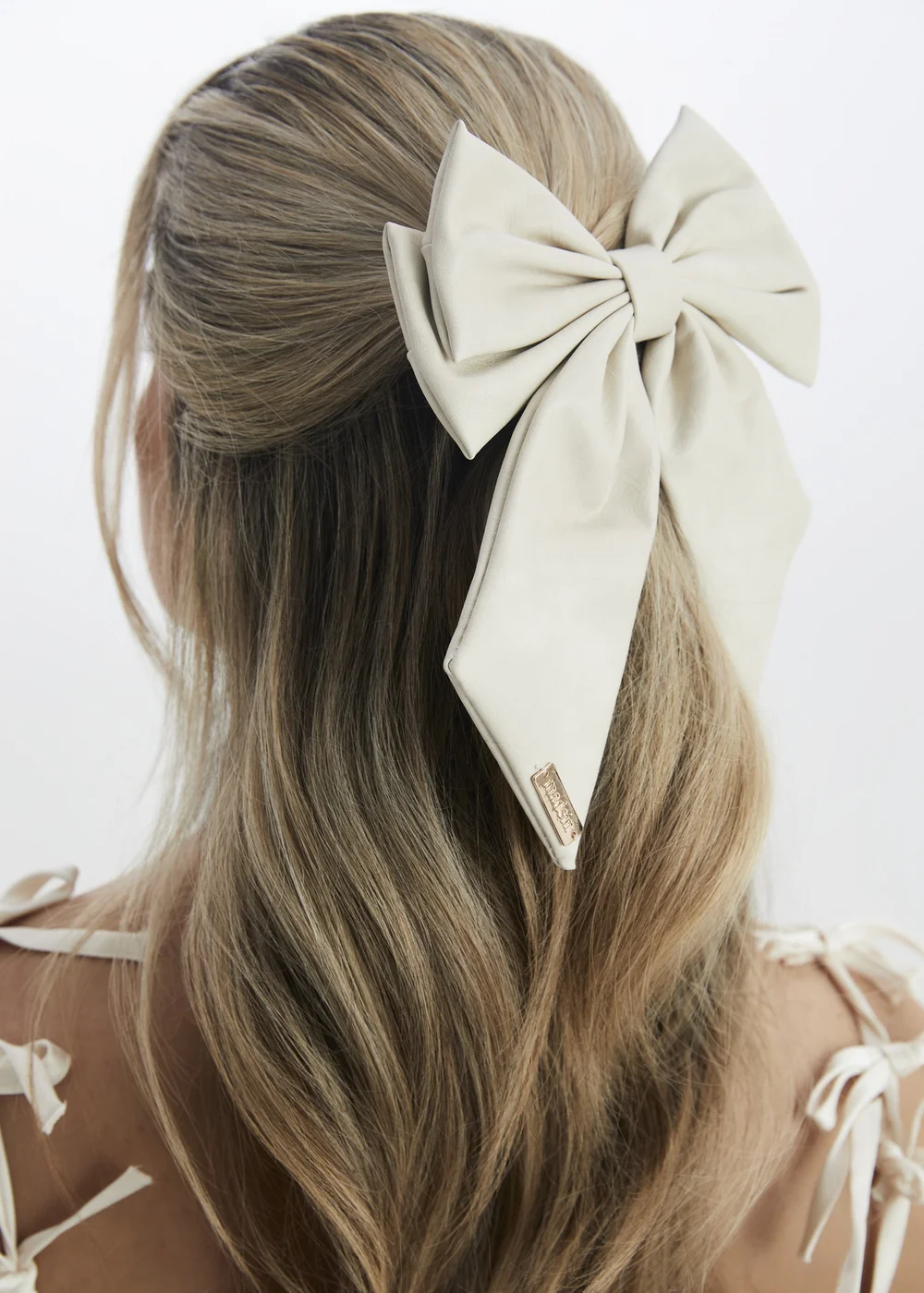 Madein Cream Luxe Polly Bow with Golden Accent - One Size Image 3