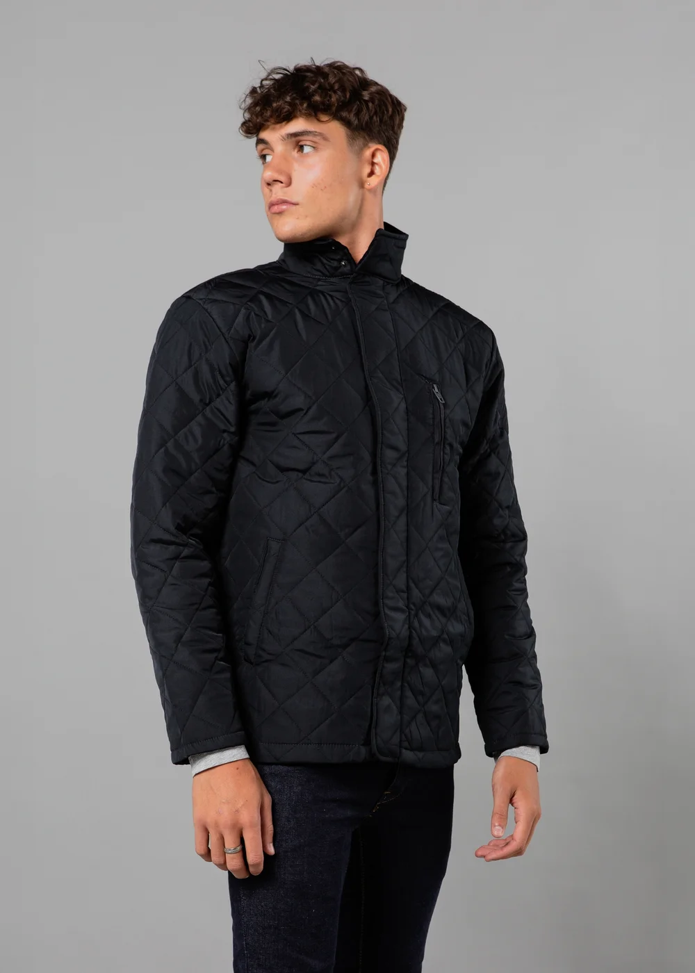 French Connection Navy Funnel Neck Diamond Quilted Jacket - S Image 1