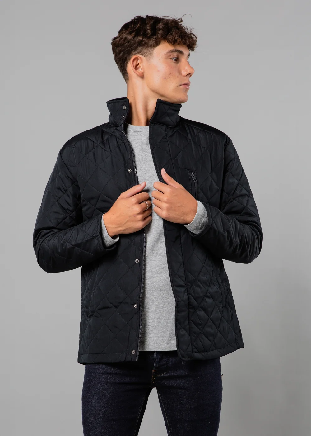 French Connection Navy Funnel Neck Diamond Quilted Jacket - S Image 3