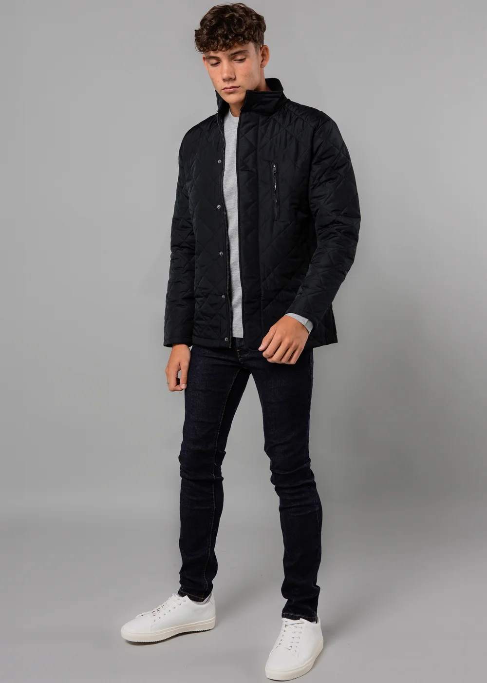 French Connection Navy Funnel Neck Diamond Quilted Jacket - S Image 4