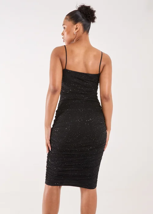 Pink Vanilla Black Glitter Mesh Ruched Midi Dress - 6 Image 2