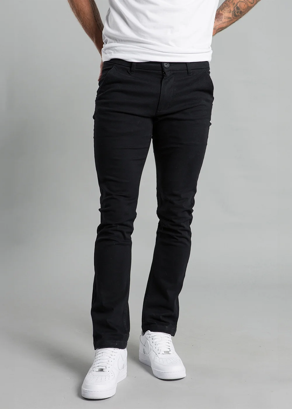 French Connection Black Cotton Regular Fit Chino Trousers - S Image 1