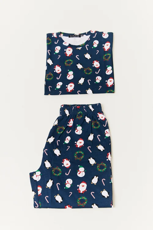 In The Style Navy Festive Print Matching Family Pyjama Set - Extra small Image 1