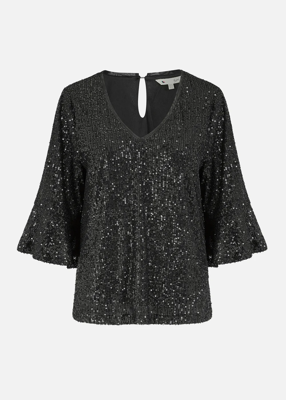 Yumi Black Sequin Top With Fluted Sleeve - 8 Image 3