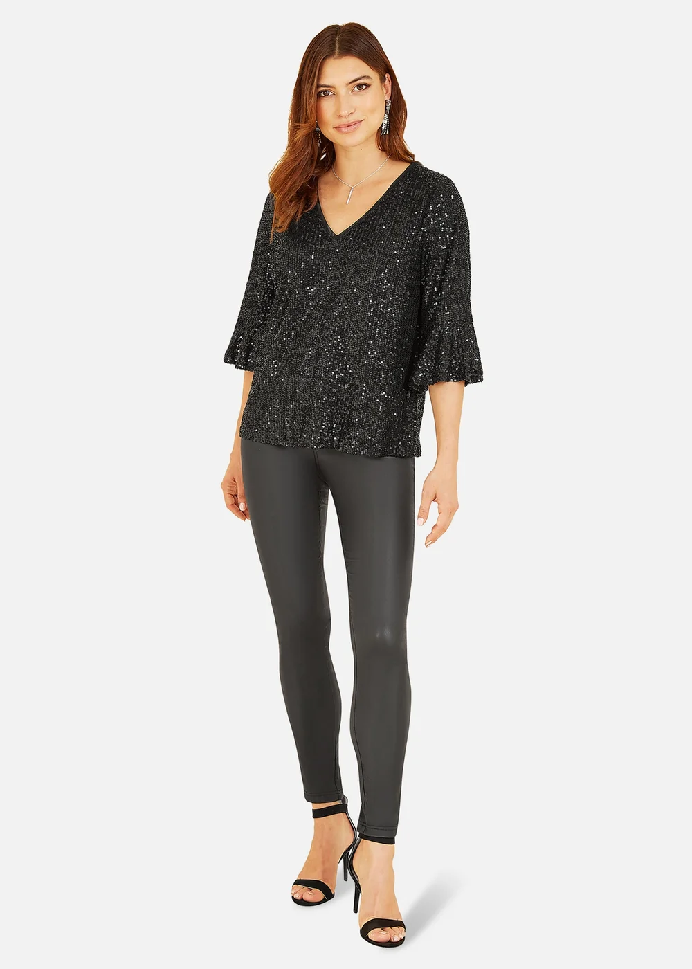 Yumi Black Sequin Top With Fluted Sleeve - 8 Image 2