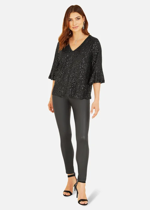 Yumi Black Sequin Top With Fluted Sleeve - 8 Image 2