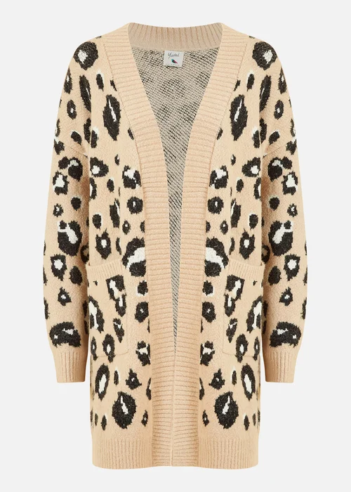 Yumi Beige Animal Print Intarsia Knit Long Cardigan - S/M Image 3