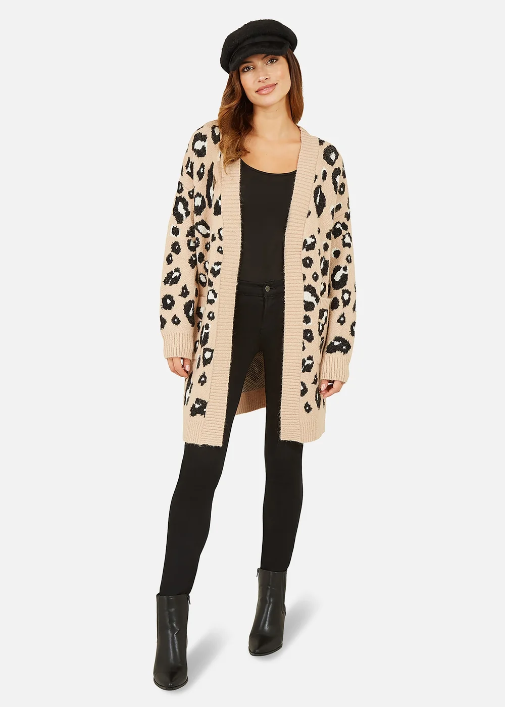Yumi Beige Animal Print Intarsia Knit Long Cardigan - S/M Image 2