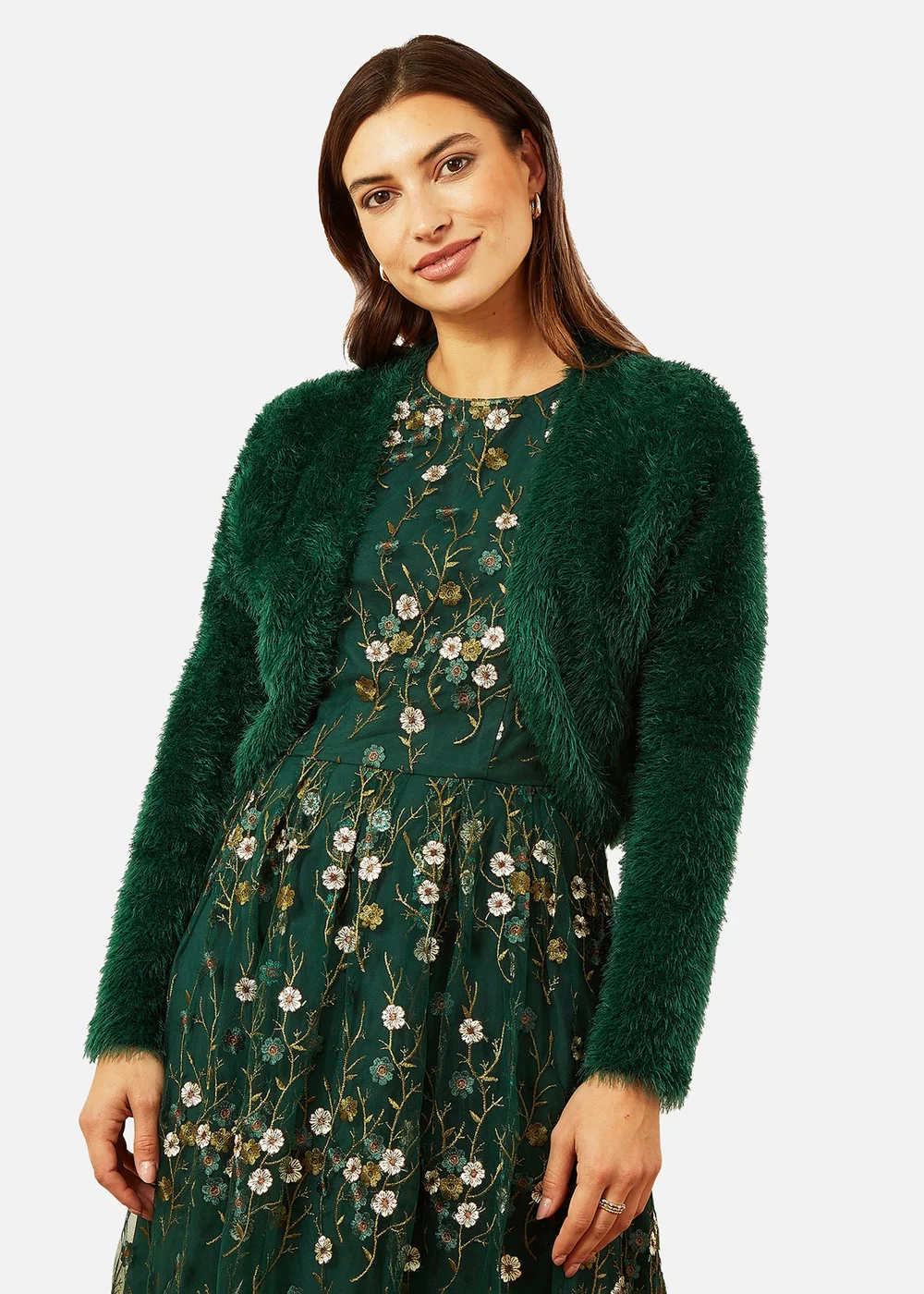Yumi Green Eyelash Knit Bolero - M Image 1