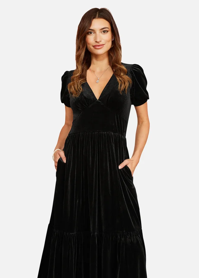 Yumi Black Velvet Midi Dress