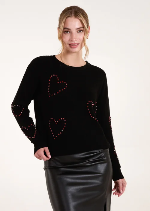 Blue Vanilla Black Rhinestone Heart Jumper - S/M Image 1