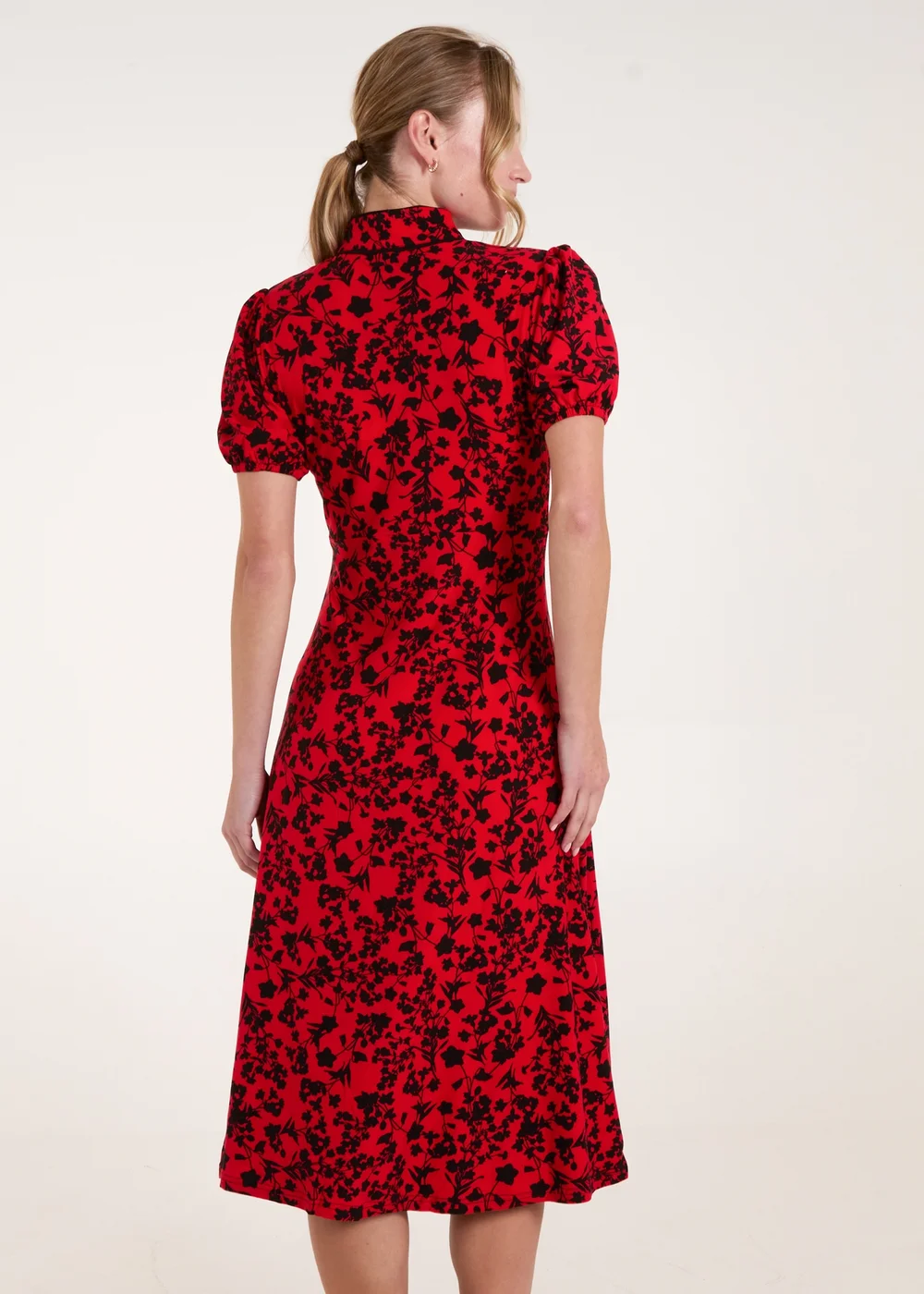 Blue Vanilla Red Floral Tie Collar Midi Dress - 8 Image 2
