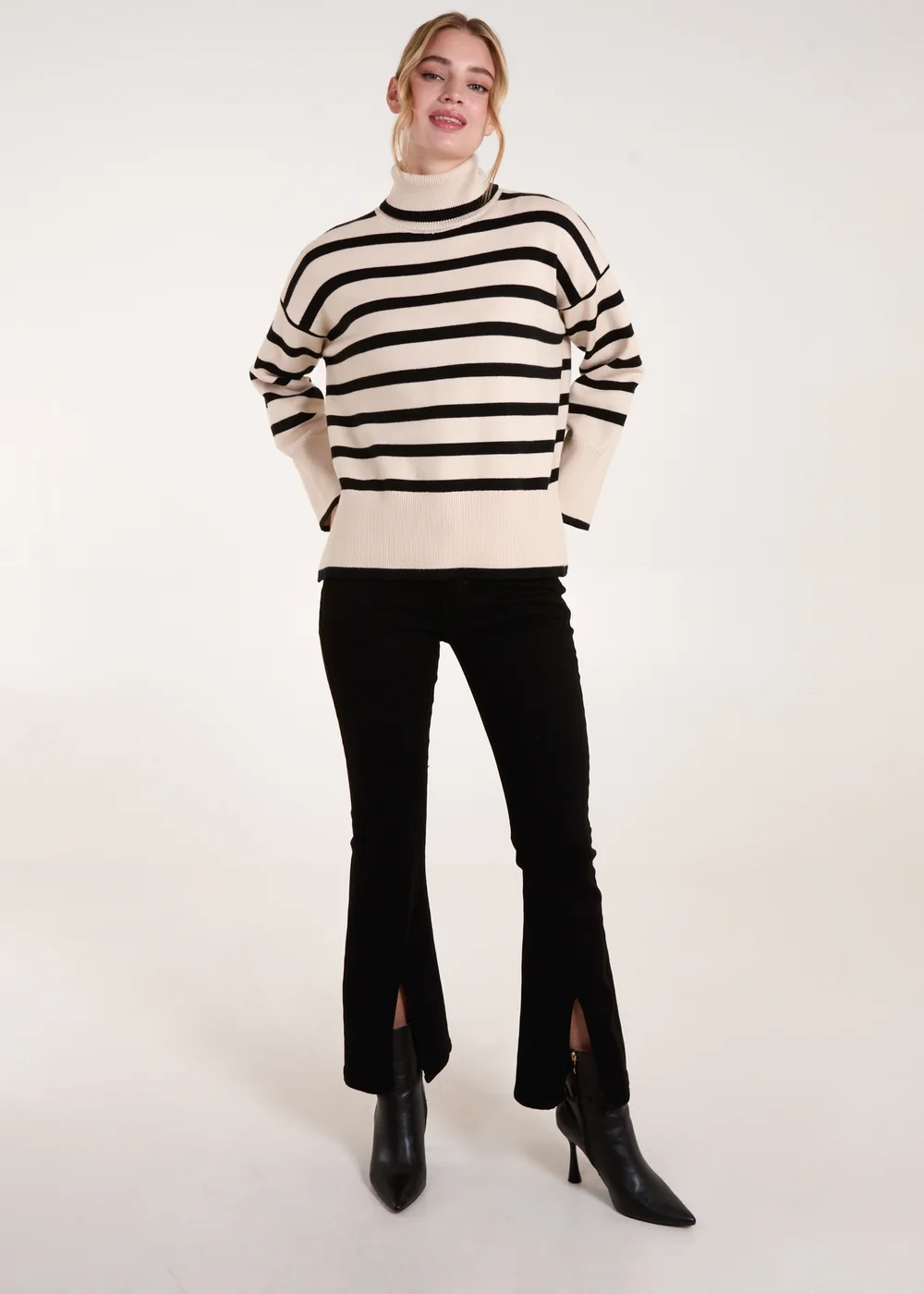 Blue Vanilla Cream Wide Stripe Roll Neck Jumper - S Image 3