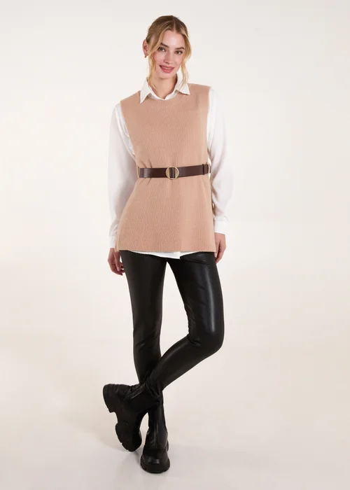Blue Vanilla Camel Ribbed Knit Vest Blouse - S Image 4