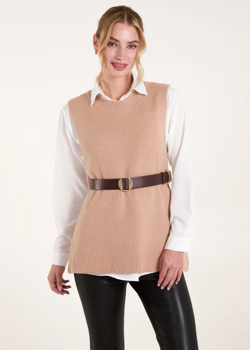 Blue Vanilla Camel Ribbed Knit Vest Blouse - S Image 1