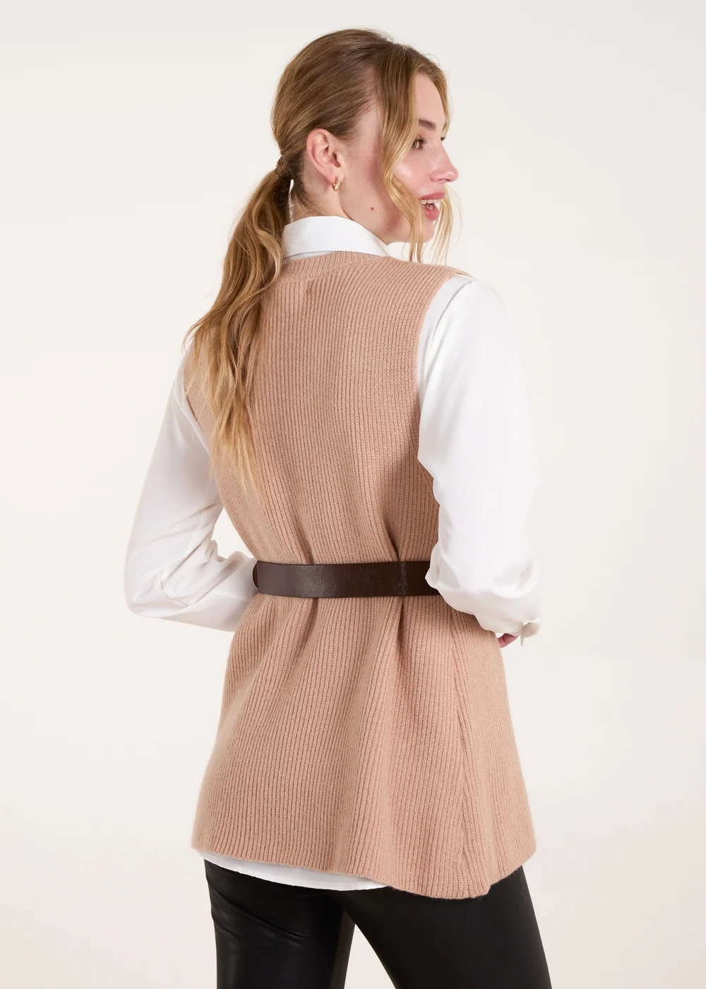 Blue Vanilla Camel Ribbed Knit Vest Blouse - S Image 2