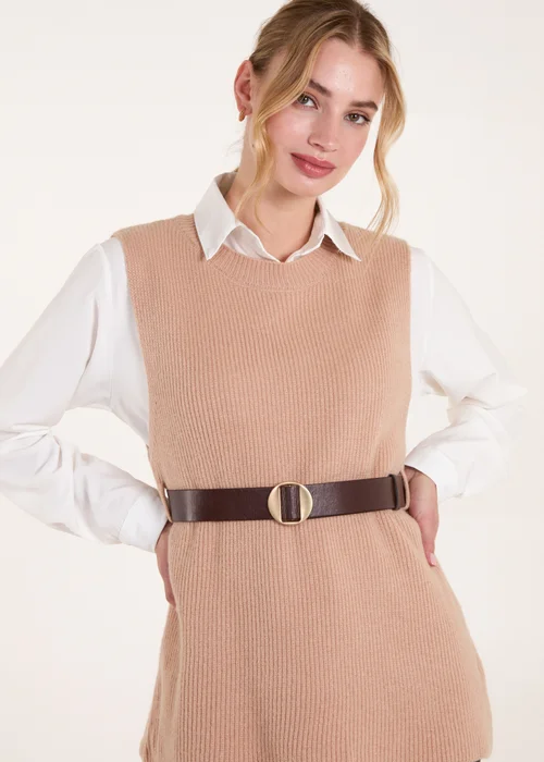 Blue Vanilla Camel Ribbed Knit Vest Blouse - S Image 3