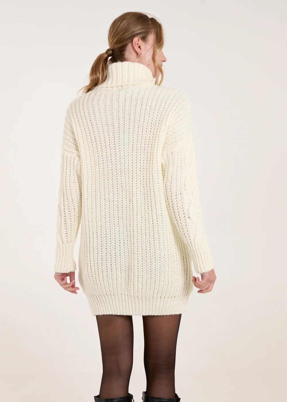 Blue Vanilla Cream Cable Knit Roll Neck Jumper Dress - M/L | Matalan Blue Vanilla Cream Cable Knit Roll Neck Jumper Dress - M/L | Matalan