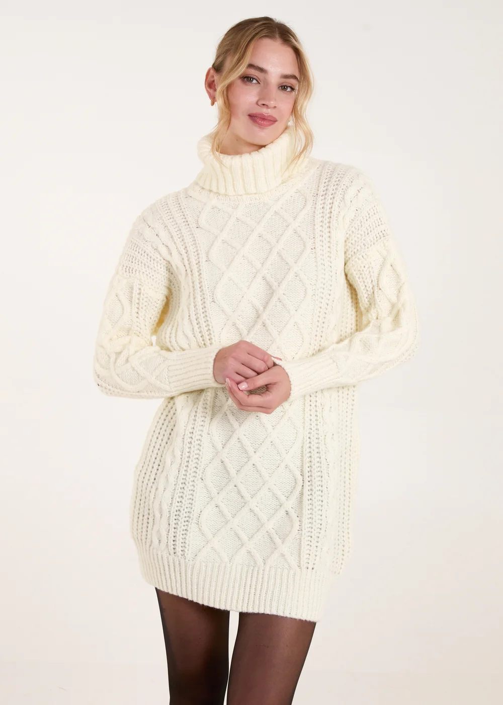 Blue Vanilla Cream Cable Knit Roll Neck Jumper Dress - M/L | Matalan Blue Vanilla Cream Cable Knit Roll Neck Jumper Dress - M/L | Matalan