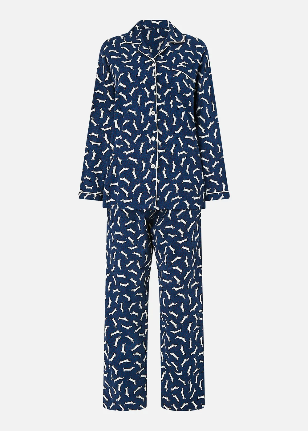 Yumi Navy Dachshund Brushed Cotton Pyjamas - S Image 3