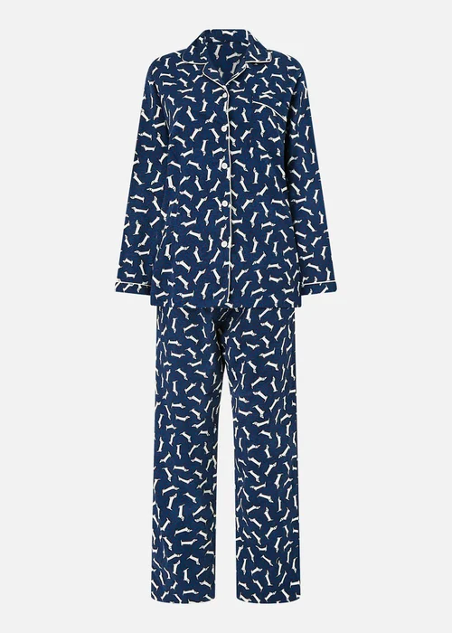 Yumi Navy Dachshund Brushed Cotton Pyjamas - S Image 3