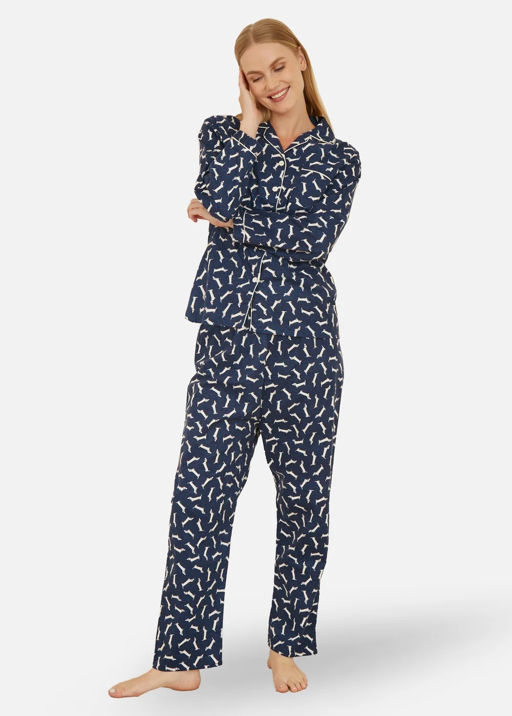 Yumi Navy Dachshund Brushed Cotton Pyjamas - S Image 1