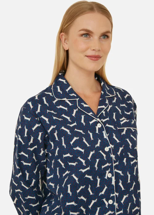Yumi Navy Dachshund Brushed Cotton Pyjamas - S Image 2