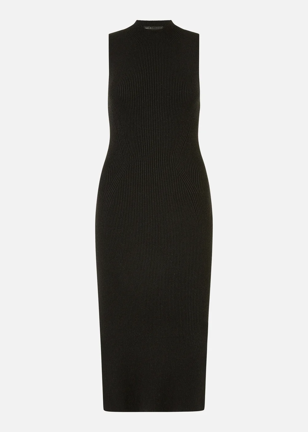 Yumi Black Metallic Fitted High Neck Midi Dress - S Image 3