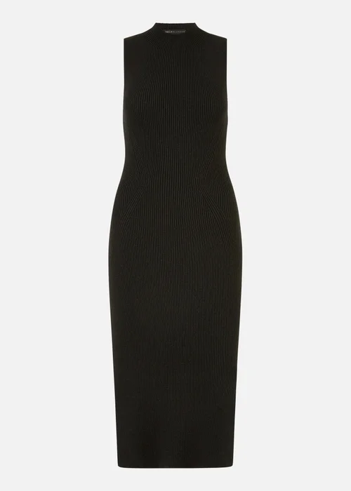 Yumi Black Metallic Fitted High Neck Midi Dress - S Image 3
