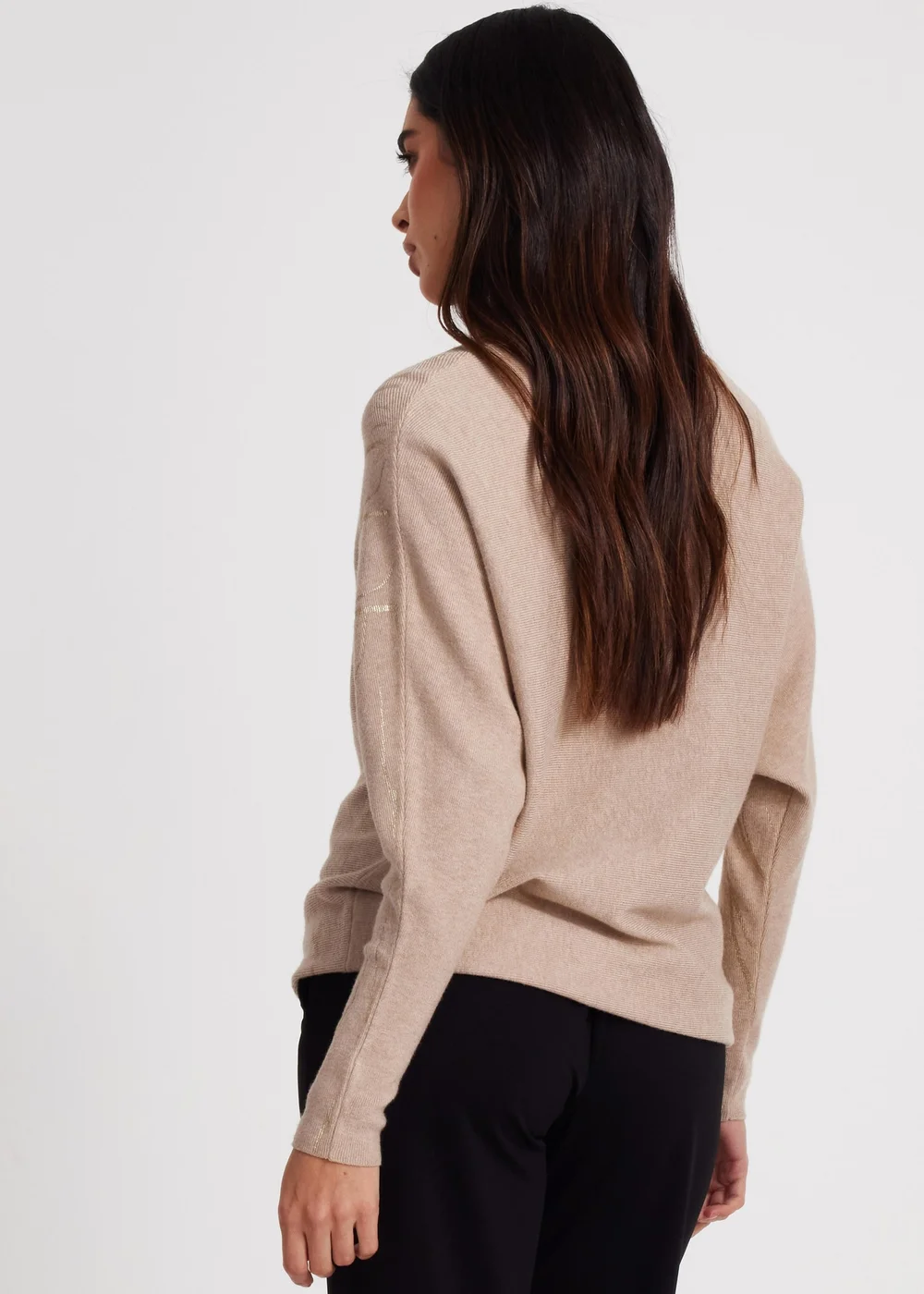 Quiz Beige Knit Foil Detail Jumper - S Image 2
