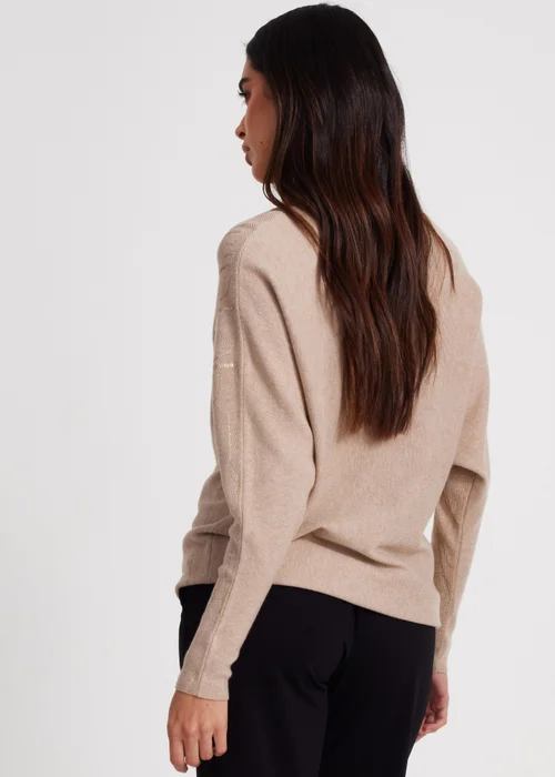 Quiz Beige Knit Foil Detail Jumper - S Image 2