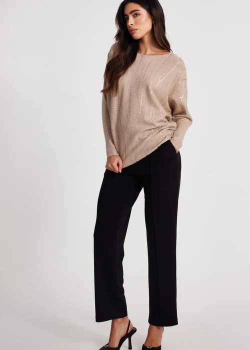 Quiz Beige Knit Foil Detail Jumper - S Image 3