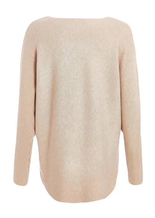 Quiz Beige Knit Foil Detail Jumper - S Image 5