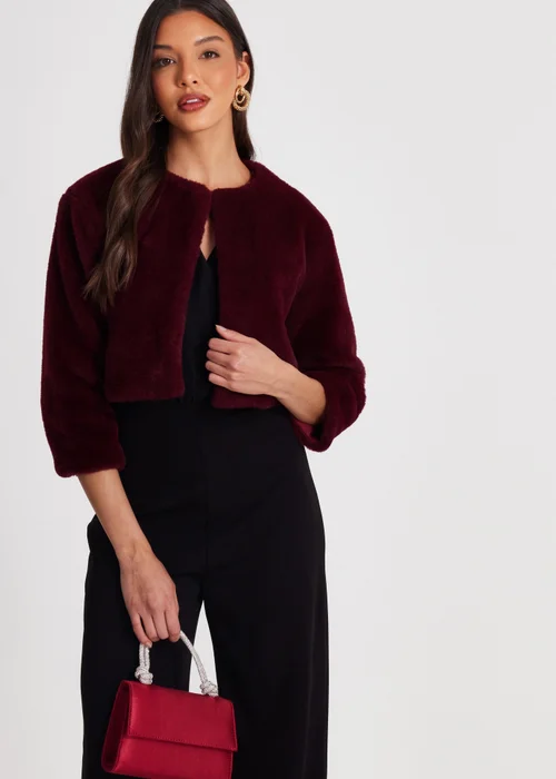 Quiz Red Faux Fur Long Sleeve Cape - S Image 1